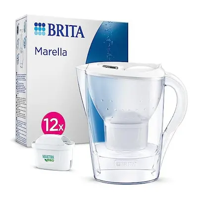 BRITA Marella Water Filter Jug White (2.4L) Annual Pack incl. 12x MAXTRA PRO All-in-1 cartridge 