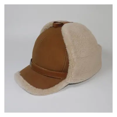 (cocoa brown, 60cm) Winter Leather Hat Men Fur Lamb Wool Warm Thick Earflaps Bomber Hats Men&apo