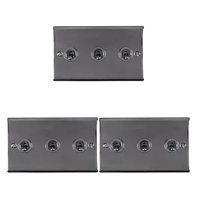 3 PACK Gang Triple Retro Toggle Light Switch BLACK NICKEL 10A Way Plate