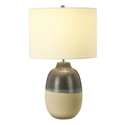 Table Lamp Grey Brown Glaze Matt Beige Base Cream Faux Silk Shade LED E27 60W