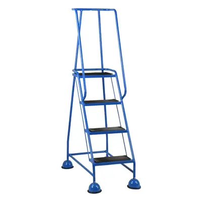 4 Tread Mobile Warehouse Steps BLUE 1.68m Portable Safety Ladder & Wheels