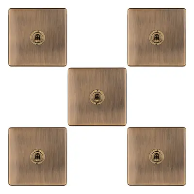 5 PACK Gang Single Retro Toggle Light Switch SCREWLESS ANTIQUE BRASS 10A Way