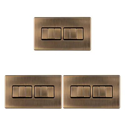 3 PACK Gang Multi Light Switch SCREWLESS ANTIQUE BRASS Way 10A Slim Rocker