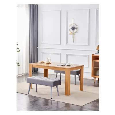 Dining Table and Benches Oak Effect Wood Table Grey Velvet Benches Dining Room