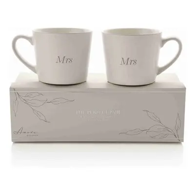 Amore Engagement Wedding Set of Stoneware Tea Coffee Mugs Mrs & Mrs