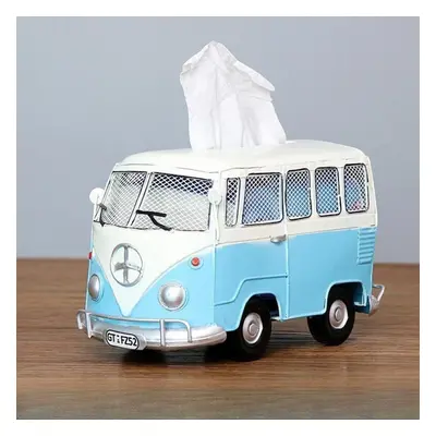 (blue) Vintage Iron Art Creative Industrial Style Bus Tissue Box Home Living Room Desktop Decora