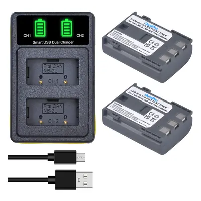 2Pcs NB-2L NB-2LH Battery + Dual USB Charger Replacement for Canon EOS 350D 400D MD265 MV960 Pow