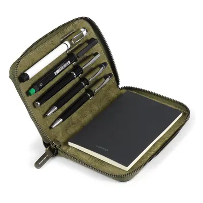 LONDO Genuine Leather Padfolio with Pen Holder Notepad and Zip (Green)