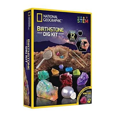 Birthstone Dig Kit - STEM Science Kit with Genuine Birthstones, Includes a Real Diamond, Ruby, S