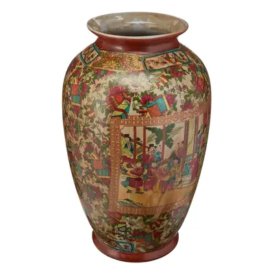 Oriental Furniture 14" Rose Medallion Porcelain Tung Chi Vase