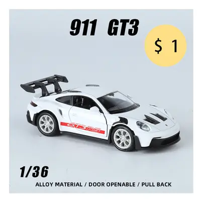 (36 Porsche white) 1:36 Porsche GT3 RS Metal Sports Vehicles Supercar Fast Furious One Piece Car