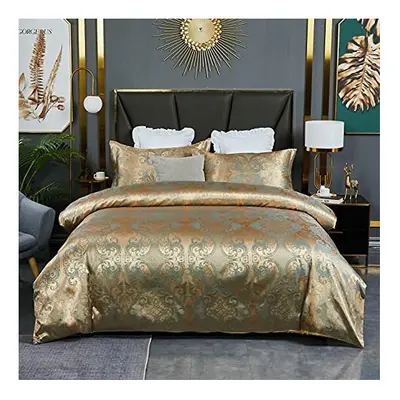 Hmtideby Jacquard Duvet Cover Set King Microfiber Bedding Sets pcs Gold Duvet Quilt Cover with M