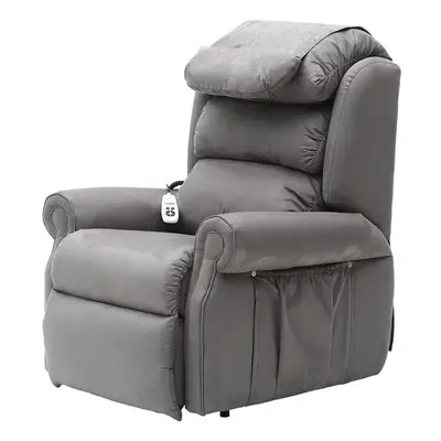 Dual Motor Rise and Recline Armchair - Waterfall Pillow - Grey Suedette Fabric