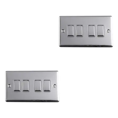 2 PACK Gang Quad Metal Light Switch POLISHED CHROME Way 10A GREY Trim