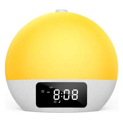 Wake-up light, sunrise/sunset alarm, 9-minute snooze, bedroom night light, soothing sounds (16 v