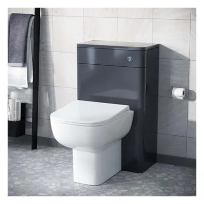 Modern 500mm Back To Wall WC Toilet Unit Gloss Anthracite Space Saving