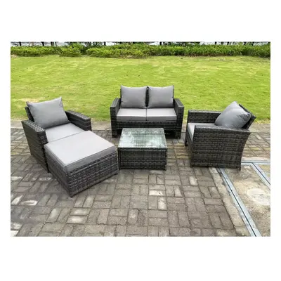 Fimous Seater Dark Grey Mixed High Back Rattan Sofa Set Square Coffee Table Garden Furniture Out