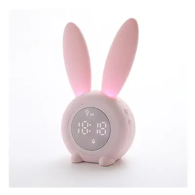 (pink) Bunny Kids Alarm Clock - Digital Wake Up Clock With Dimmable Ambient Lighting, Cute Rabbi