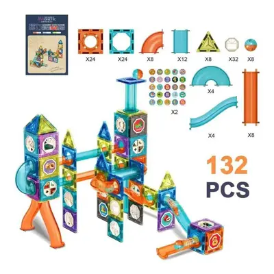 (multicolor, 39x30x7.5cm,132Pcs) Pcs Magnetic Tiles Marble Run Building Set, Marble Run Race Mag