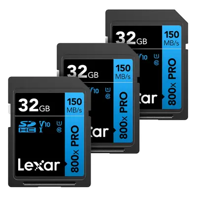 Lexar 32GB 3Pack HighPerformance 800x PRO SDHC UHSI Memory Card C10 U1 V10 4K UHD Video Up to 15