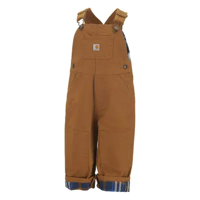 carhartt Little Boys Washed canvas Flannel Lined Bib Overall, carhartt Brown, 2T