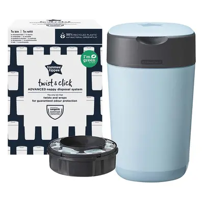 Tommee Tippee Twist and Click Nappy Bin, Eco-Friendlier System, Includes 1x Refill Cassette with