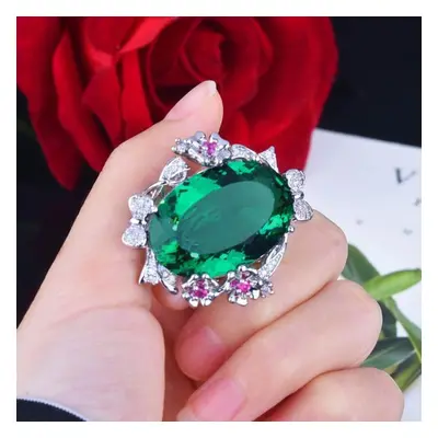 (green, Resizable) Sterling Silver Natural Emerald Ring Gemstone For Women Fine Anillos De Weddi