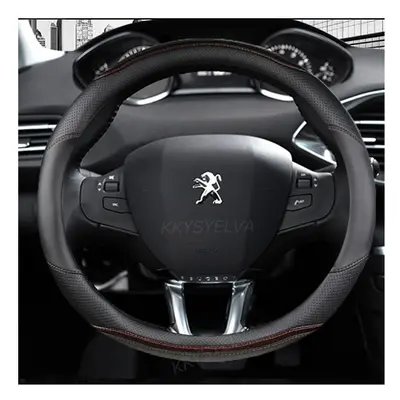 (E) Car Steering Wheel Cover Carbon Fibre +Leather For Peugeot 2012~2018