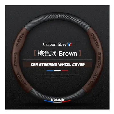 (O Brown) Carbon Fiber Car Steering Wheel Cover Alcantara Leather for Mazda 3