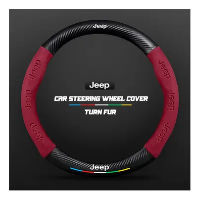 (O Red) 38cm Carbon Fiber Car Steering Wheel Cover for Jeep Wrangler Grand Cherokee