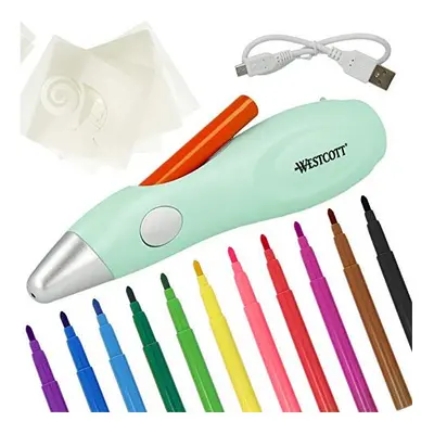 Westcott Electric Paint Spray Pen, Airbrush Set for Children with Felt Pens & Stencils for Paint