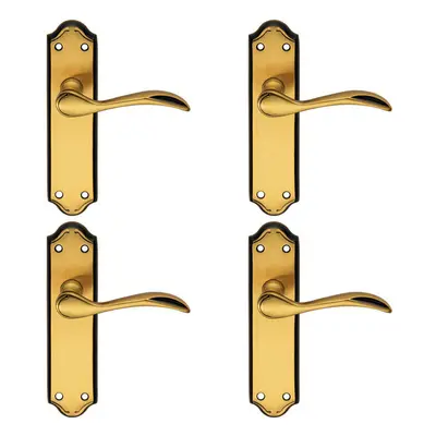 4x PAIR Curved Door Handle Lever on Latch Backplate x 45mm Florentine Bronze