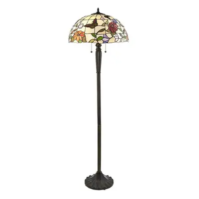 1.6m Tiffany Twin Floor Lamp Dark Bronze & Butterfly Stained Glass Shade i00007