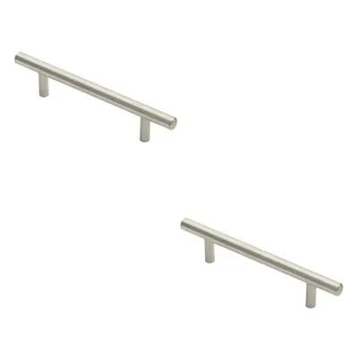 2x Round T Bar Pull Handle x 10mm 96mm Fixing Centres Stainless Steel