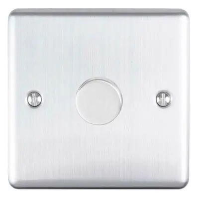 1 Gang 400W Way Rotary Dimmer Switch SATIN STEEL Light Dimming Wall Plate