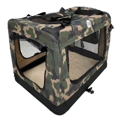 (Green Camo, Small) HugglePets Fabric Dog Crate, Mat & Treat Food Bag