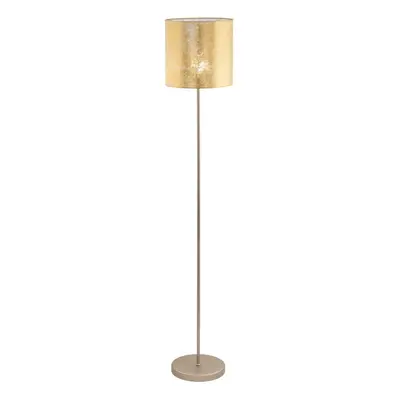 Floor Lamp Light Champagne Base Slim Stem Shade Gold Fabric Bulb E27 1x60W