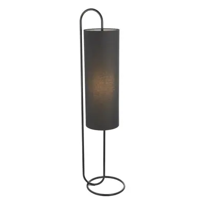 Matt Black Oval Floor Lamp & Black Fabric Shade - 1360mm Height - Standing Light