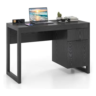 Modern Computer Desk Wooden Laptop Table Workstation W/ Storage-Black