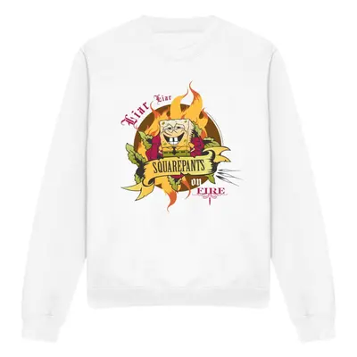 (M, White) SpongeBob SquarePants Unisex Adult Liar Liar Pants On Fire Sweatshirt