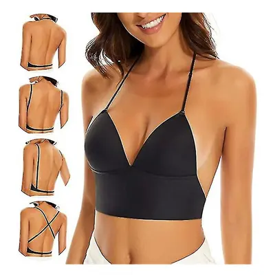 (BLACK, XL) Low Back Bras For Women Seamless Wire Bralette Backless Bras