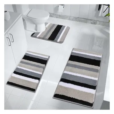 (45 x cm x cm x cm, Black) Soft Bathroom Mat Sets Piece Water Absorbent Bath Mats and Toilet Mat