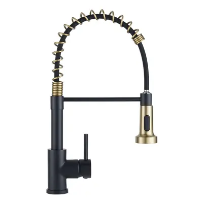 (Black+Gold) Commercial Swivel Pull out Kitchen Tap Mixer Tap Faucet