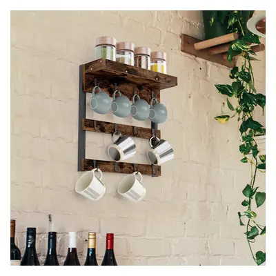 Wall Mounted Coffee Mug Holder with Hooks and Storage Shelf Display Rack Home Decor for Kitchen,