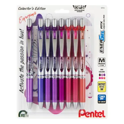 Pentel EnerGel RTX Retractable Liquid Gel Pen Passion Expressions Pack 0.7mm Metal Tip Medium Li