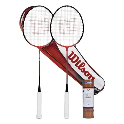 Wilson Fierce Red Adult Twin Badminton Racket, including Shuttlecocks & Carry Case