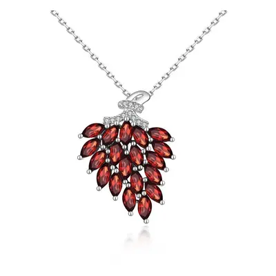 (red, M) Natural Red Garnet Gemstone Pendant Necklace Tree Leaves Design Women&apos;s Fashion St