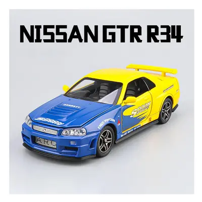 (R34 Blue Yellow) 1:32 NISSAN GTR GT-R R35 R34 Supercar Alloy Car Model Diecasts & Toy Vehicles 