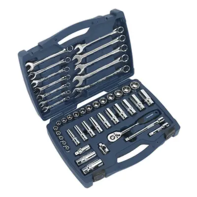 46pc PREMIUM Deep Socket & Ratchet Handle Set - 3/8" Square Drive Point Metric