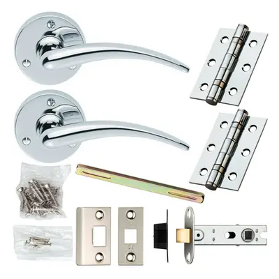 Door Handle & Latch Pack Chrome Slim Tapered Curved Lever 58mm Round Rose